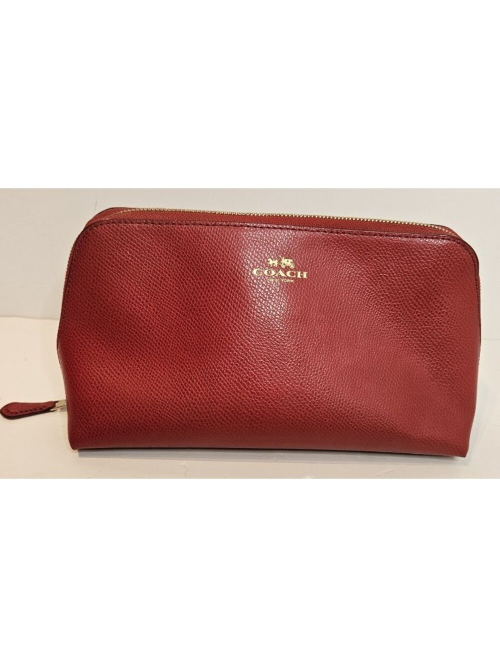 Coach Red Leather Makeup Bag with Zipper, Pockets, F53387 Cosmetic Pouch